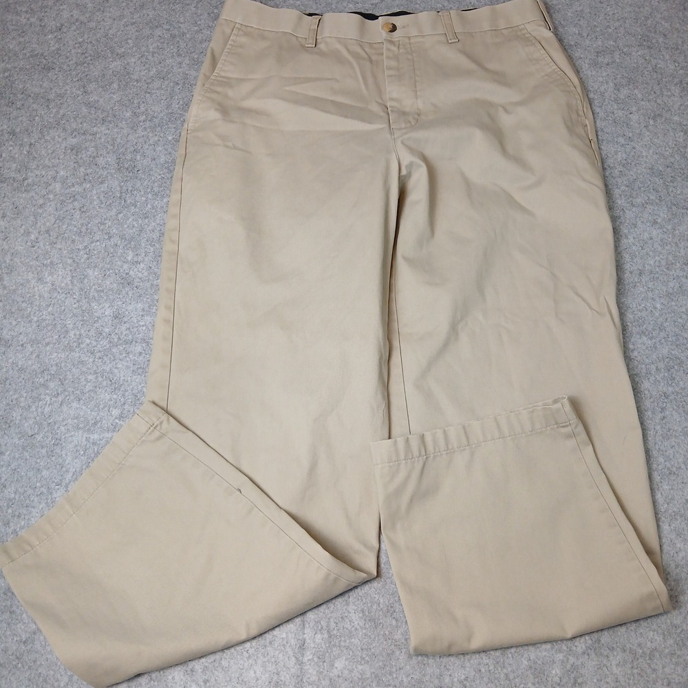 Croft & Barrow Chino Pants Mens 34x32 Tan Khaki Flat Front Straight Leg Cotton